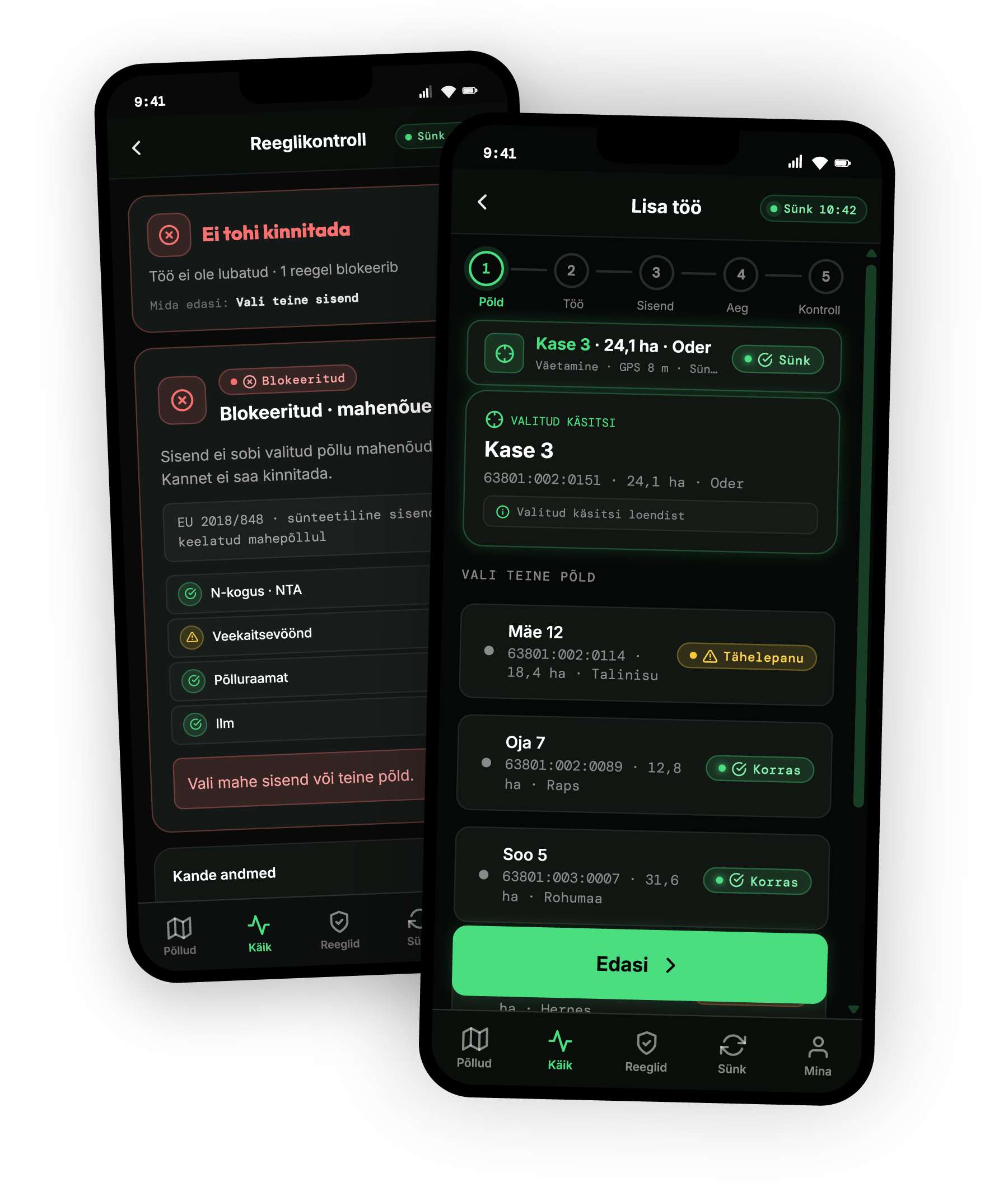 AgroNutikas mobiilirakenduse töövoo eelvaade